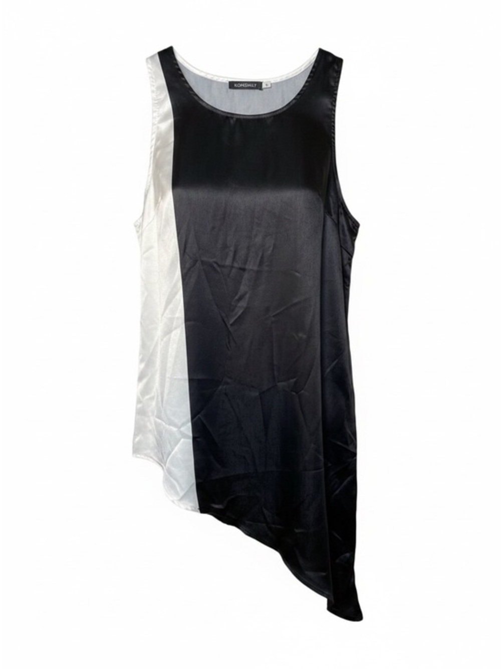 Komarov Black & Ivory Asymmetric Sleeveless Shift Dress